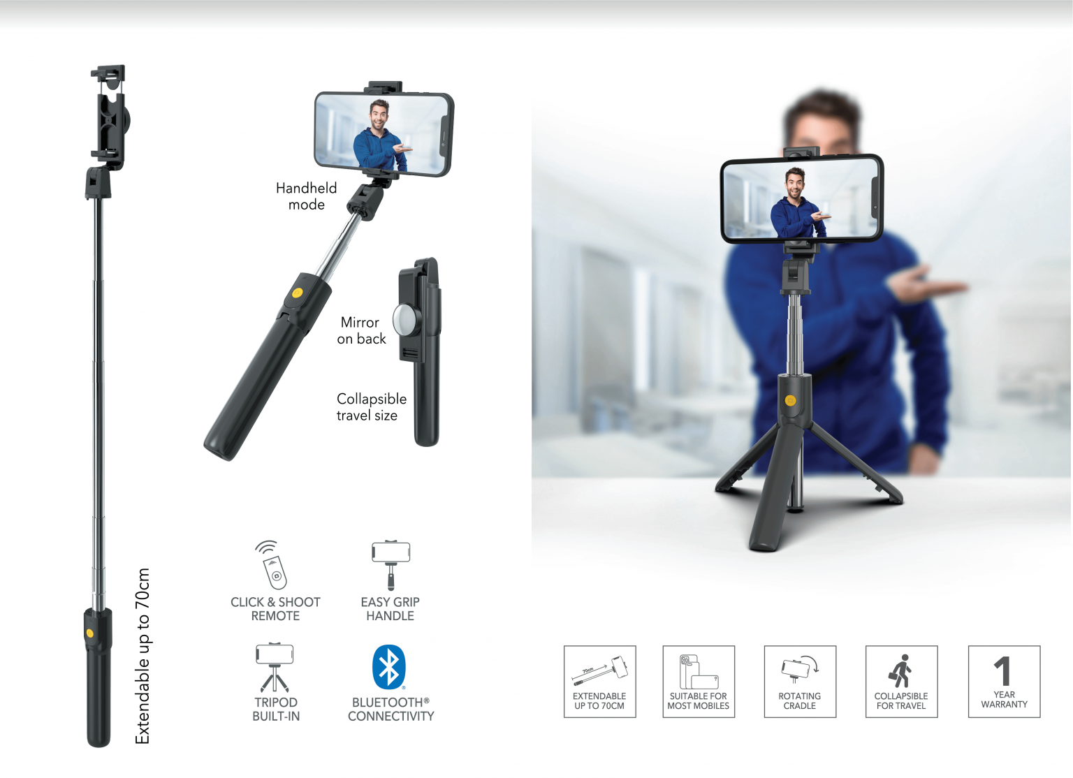 Bluetooth® Selfie Stick Bauhn