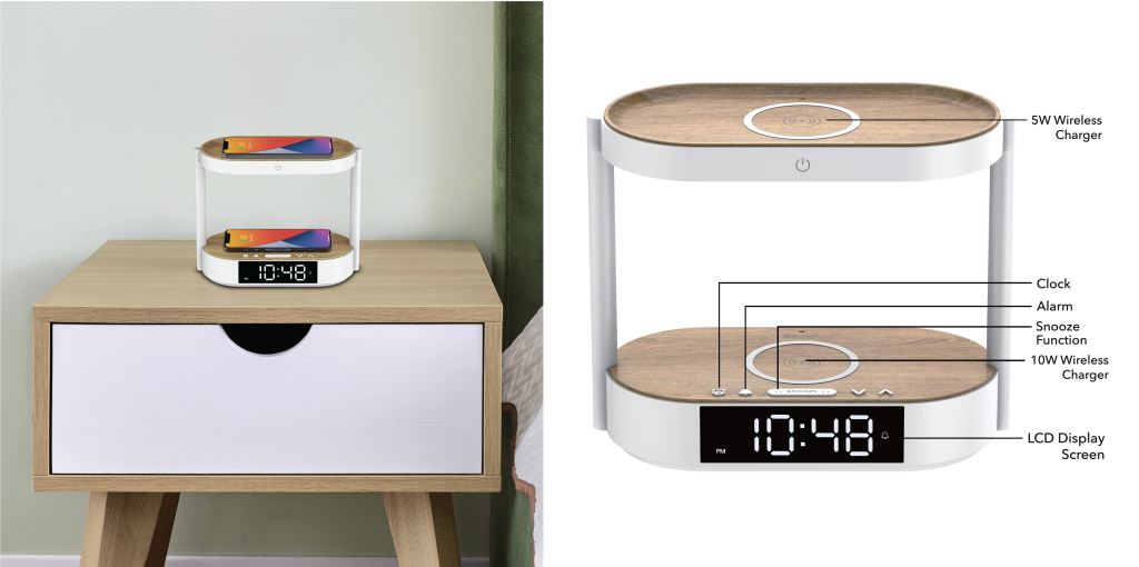 Dual Wireless Charging Clock Bauhn
