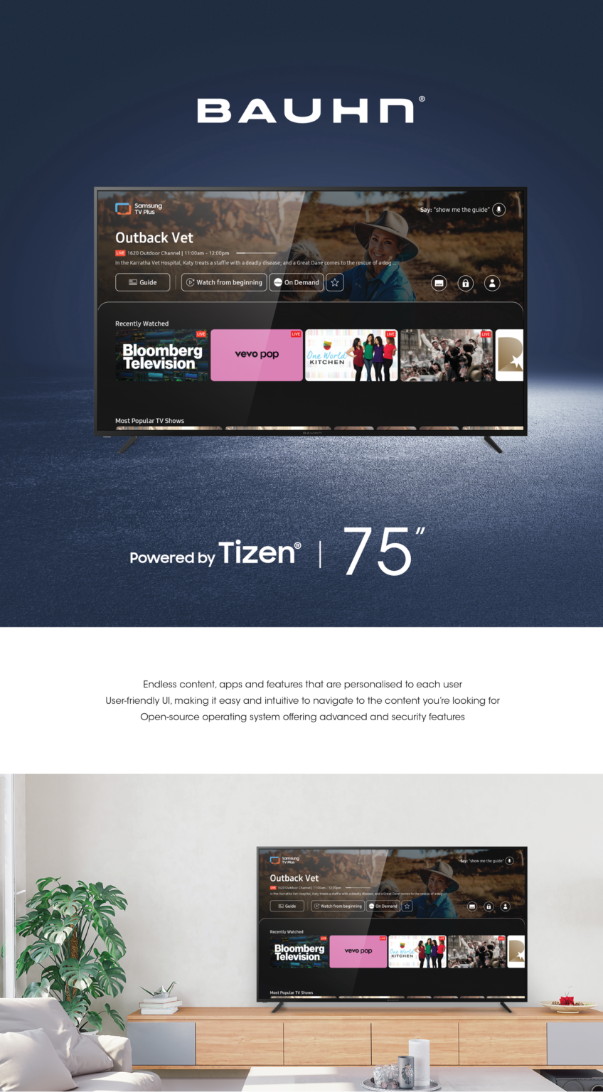 Bauhn 75” 4K UHD TV powered by Tizen™ Bauhn