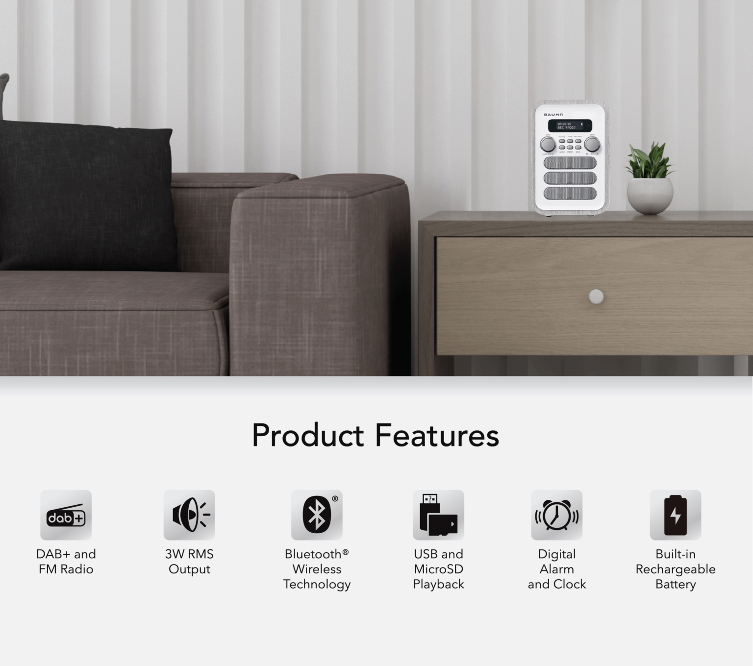 DAB+ Radio with Bluetooth Wireless Connectivity Bauhn