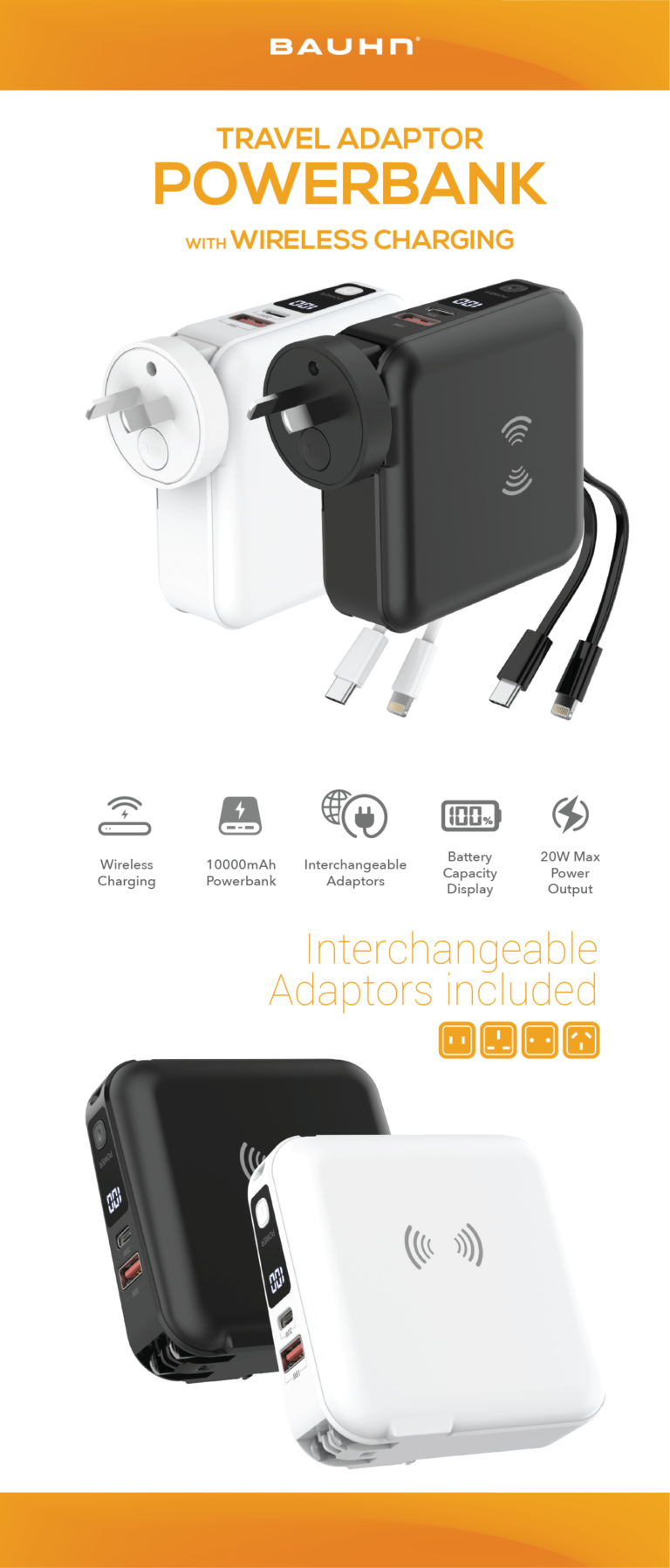 Travel Adaptor Power Bank Bauhn